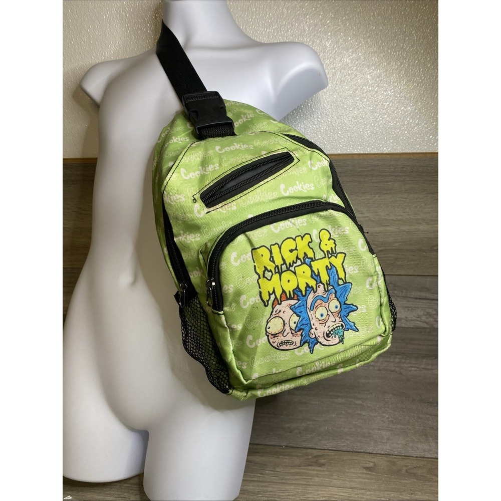 Cookies Rick & Morty Green/Black Small Crossbody Sling Bag Zip Pockets Strap